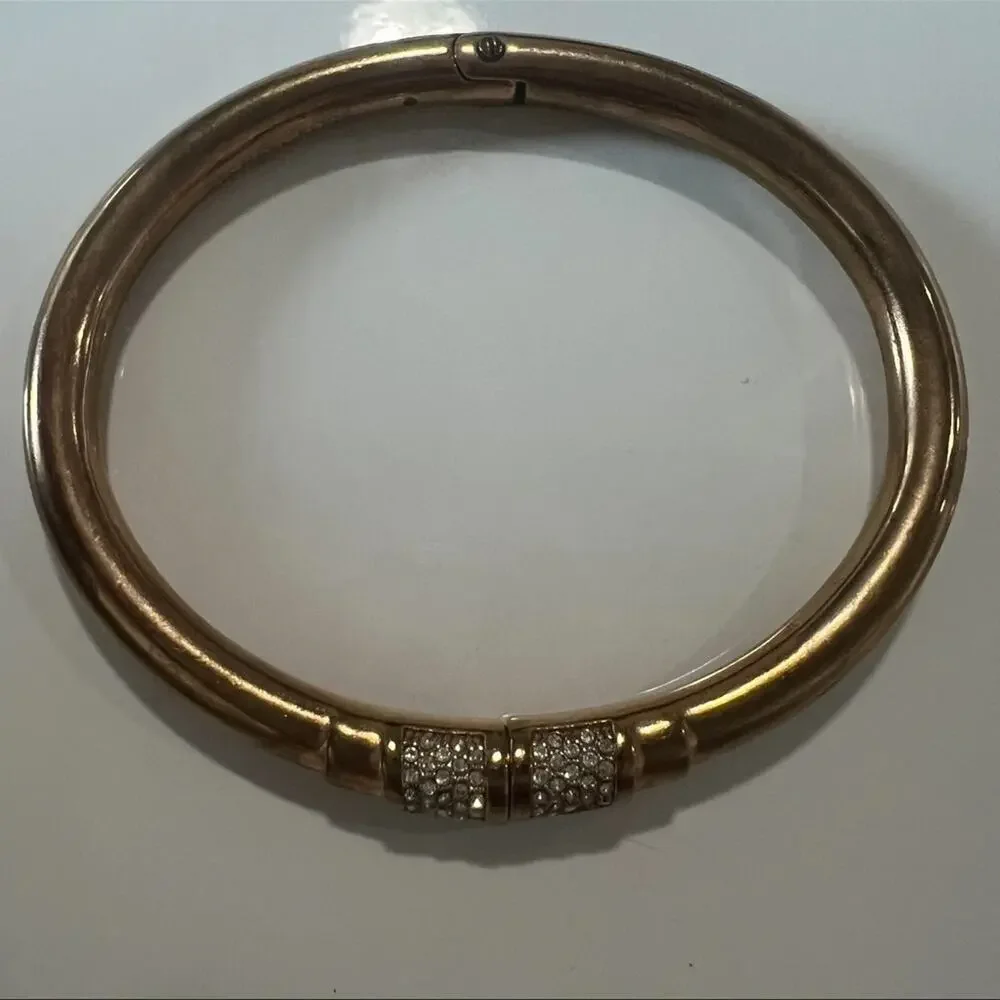 Michael Kors Rose Gold Tone Park Avenue Pave Hinged Bangle Bracelet